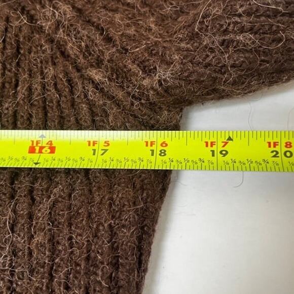 BCBG MAXAZRIA Cardigan Sweater Brown Chunky Knit Bell Sleeves Alpaca Blend Sz L‌ - Picture 6 of 8